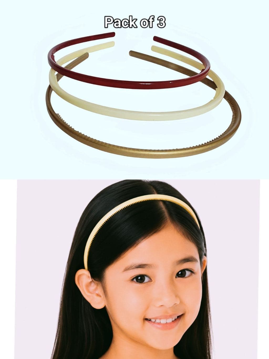 Pack of 3 Padded Hair Headbands - Maroon, Cream & Olive Brown