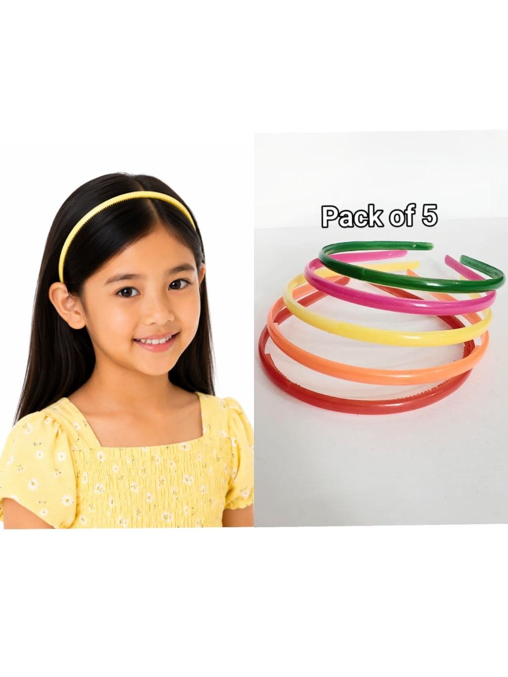 Colorful Plastic Hair Band Headband Set - Pack of 5 for Kids
