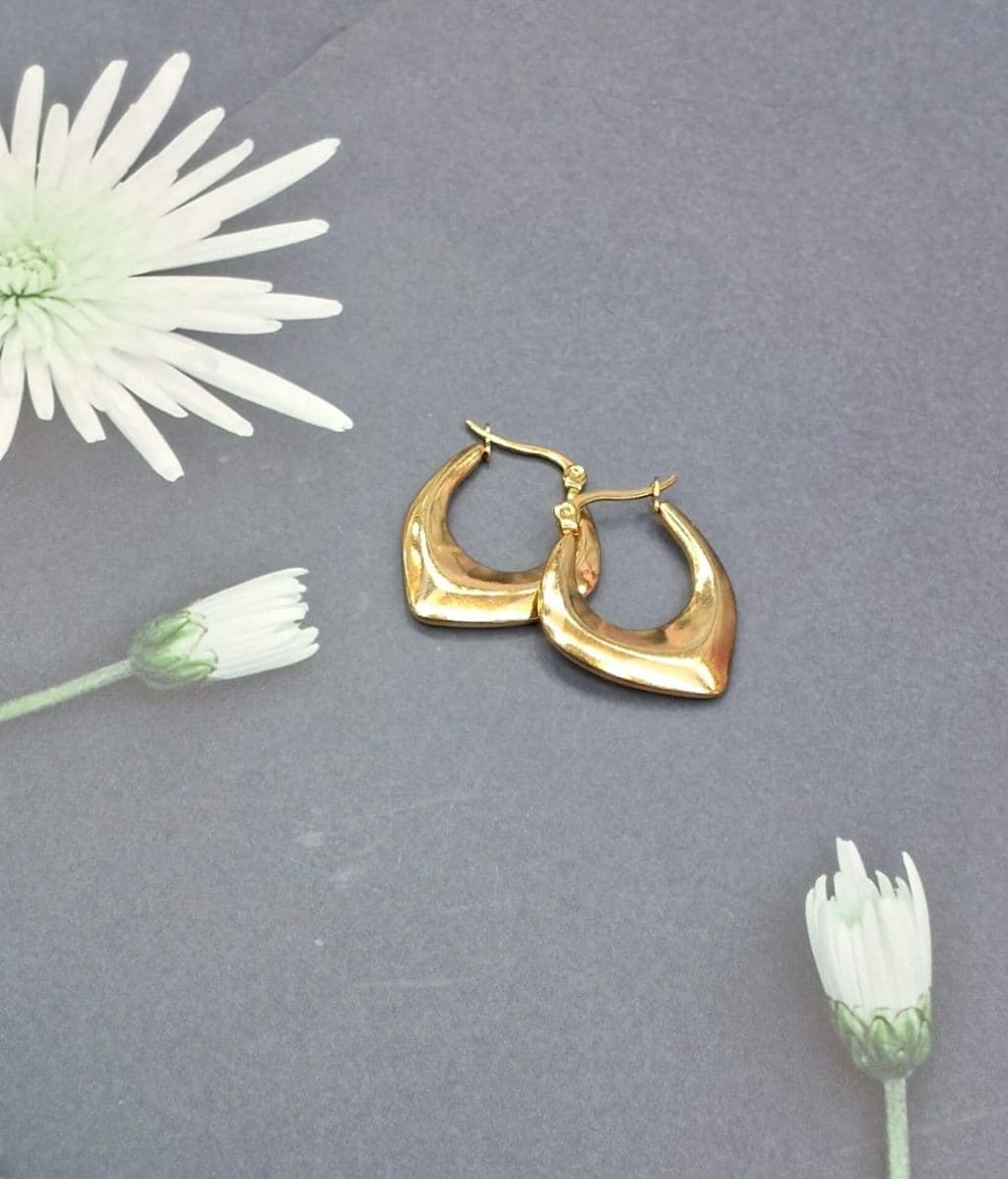 Gold Plated Chunky Hoop Earrings - Contemporary Design Women's Jewelry