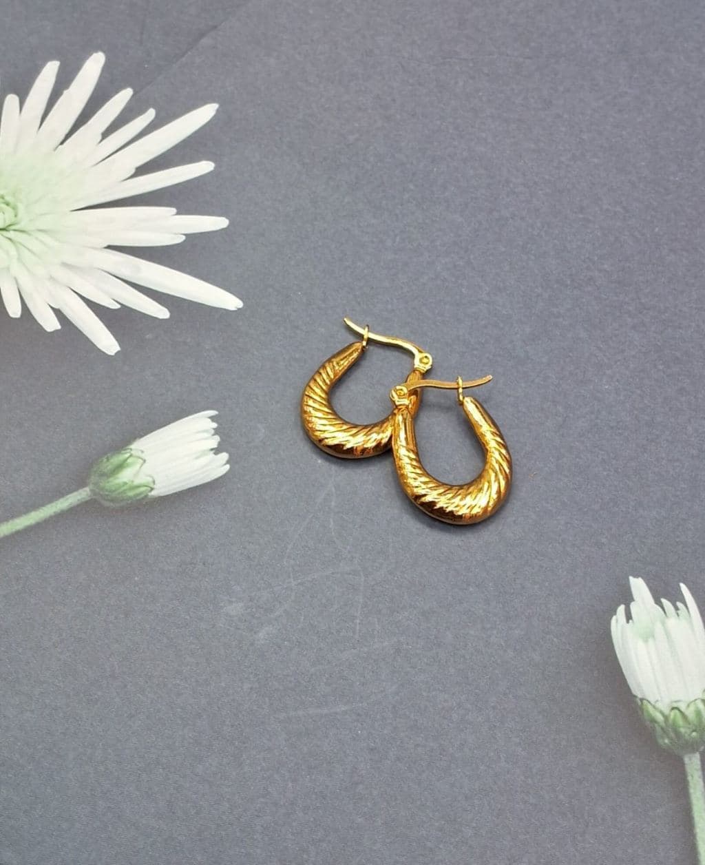 Gold Plated Textured Hoop Earrings - Traditional Indian Design
