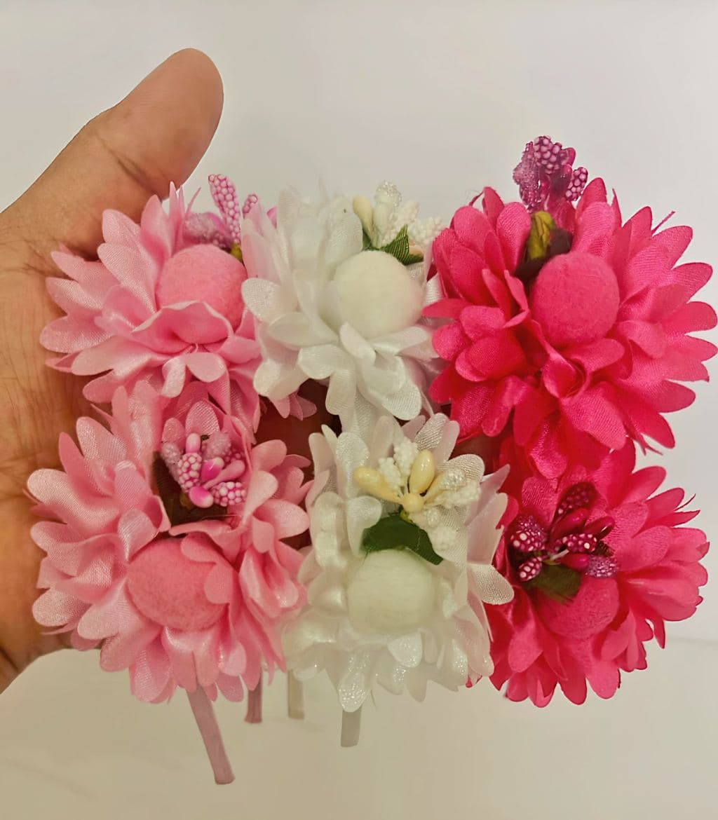 Fabric Flower Hair tie Set - Pink White Red Decorative Hair Accessories