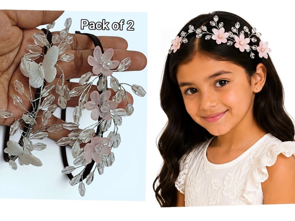 Crystal Flower Hair Clip Headband Set - Pink & Clear (Pack of 2)