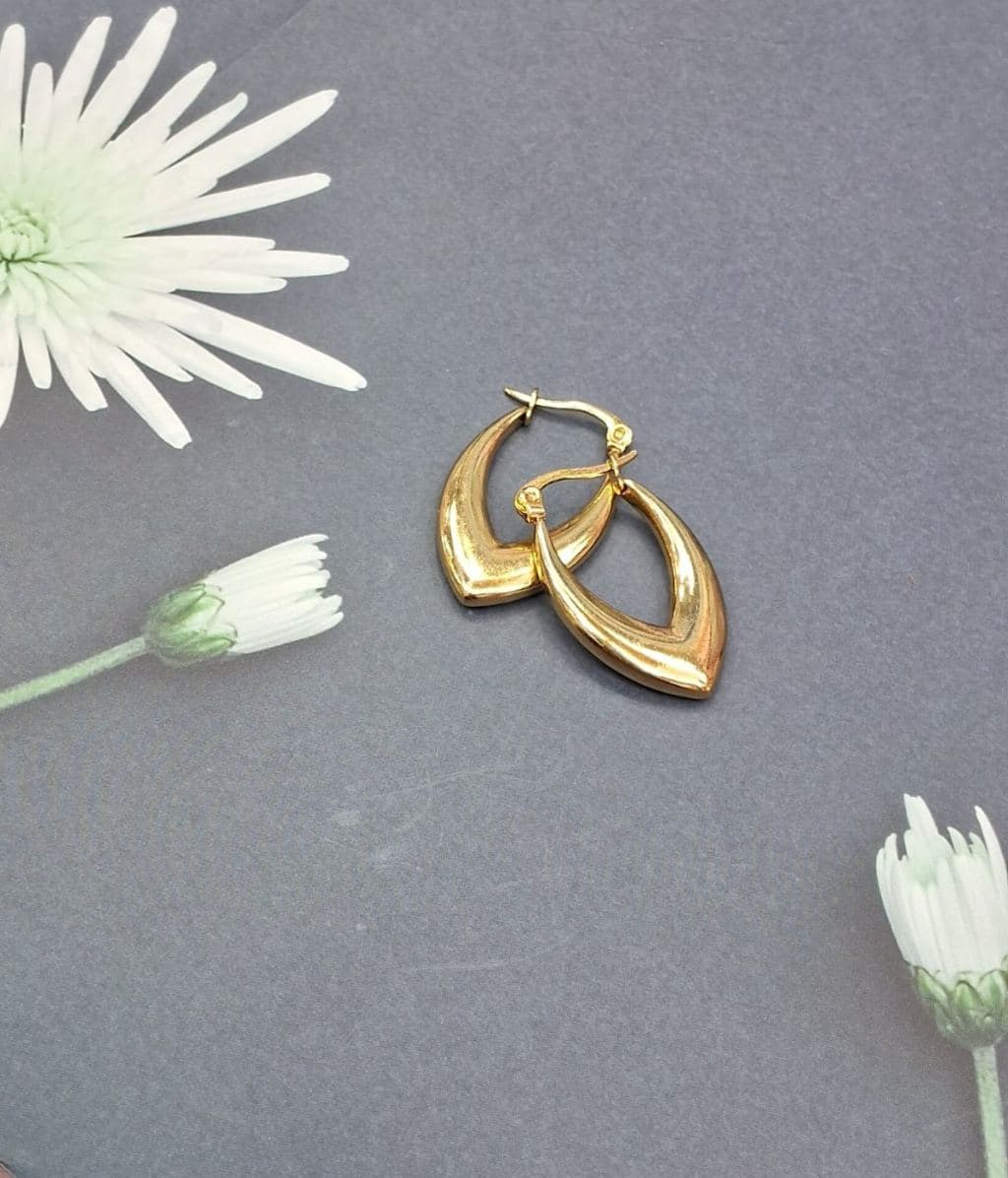 Gold Plated Teardrop Hoop Earrings - Traditional Design