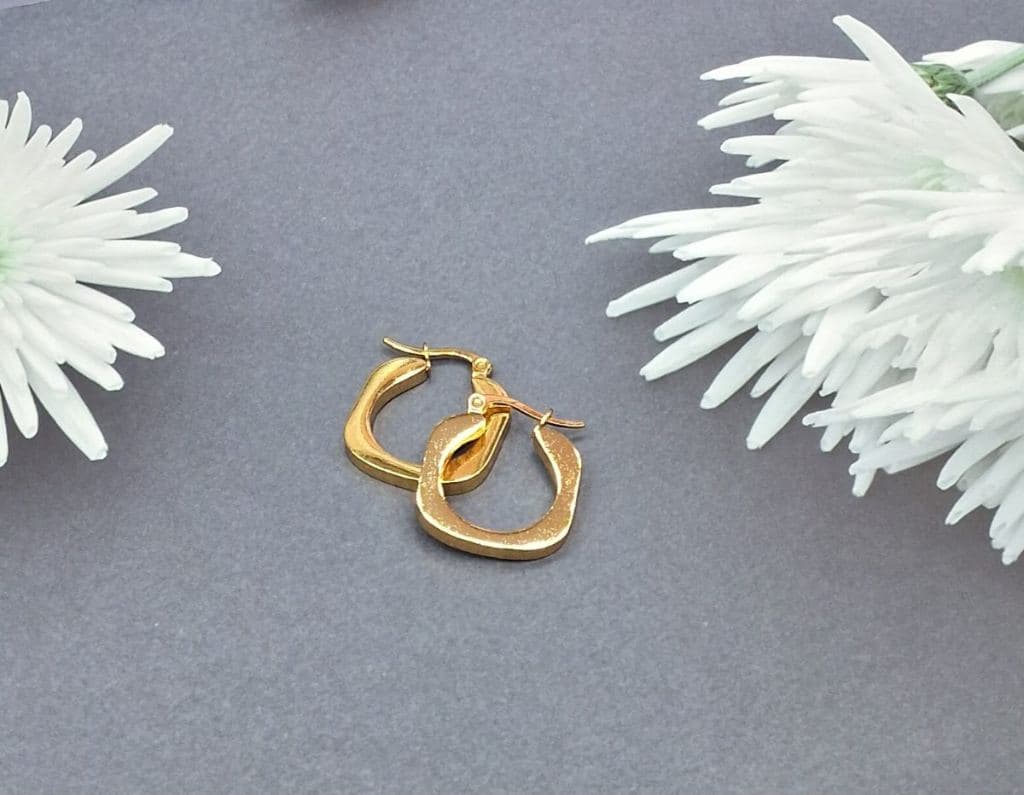 Gold Plated Heart Shaped Hoop Earrings for Women - Textured Design