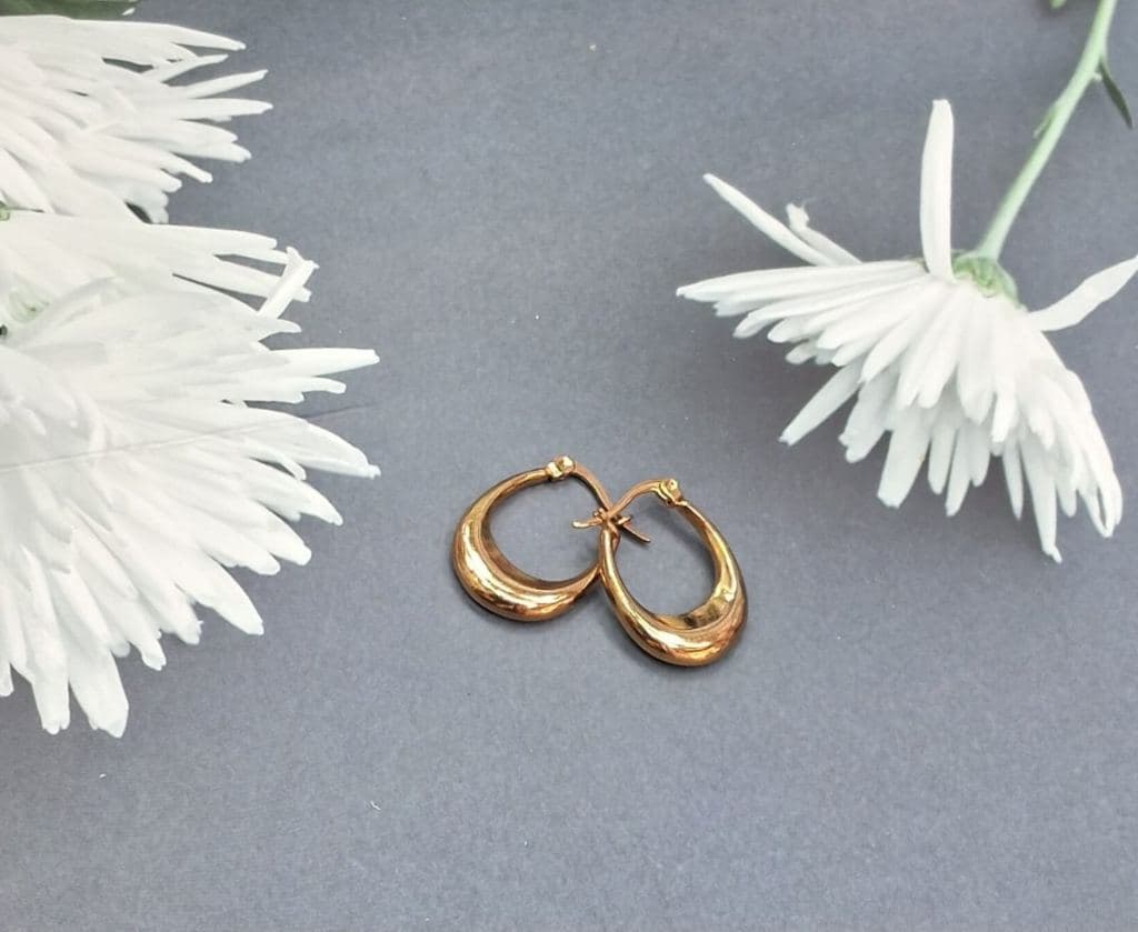 Gold Plated Chunky Hoop Earrings - Elegant Oval Design