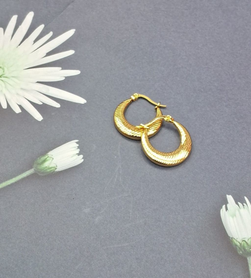 Gold Plated Textured Hoop Earrings - Classic Twisted Design