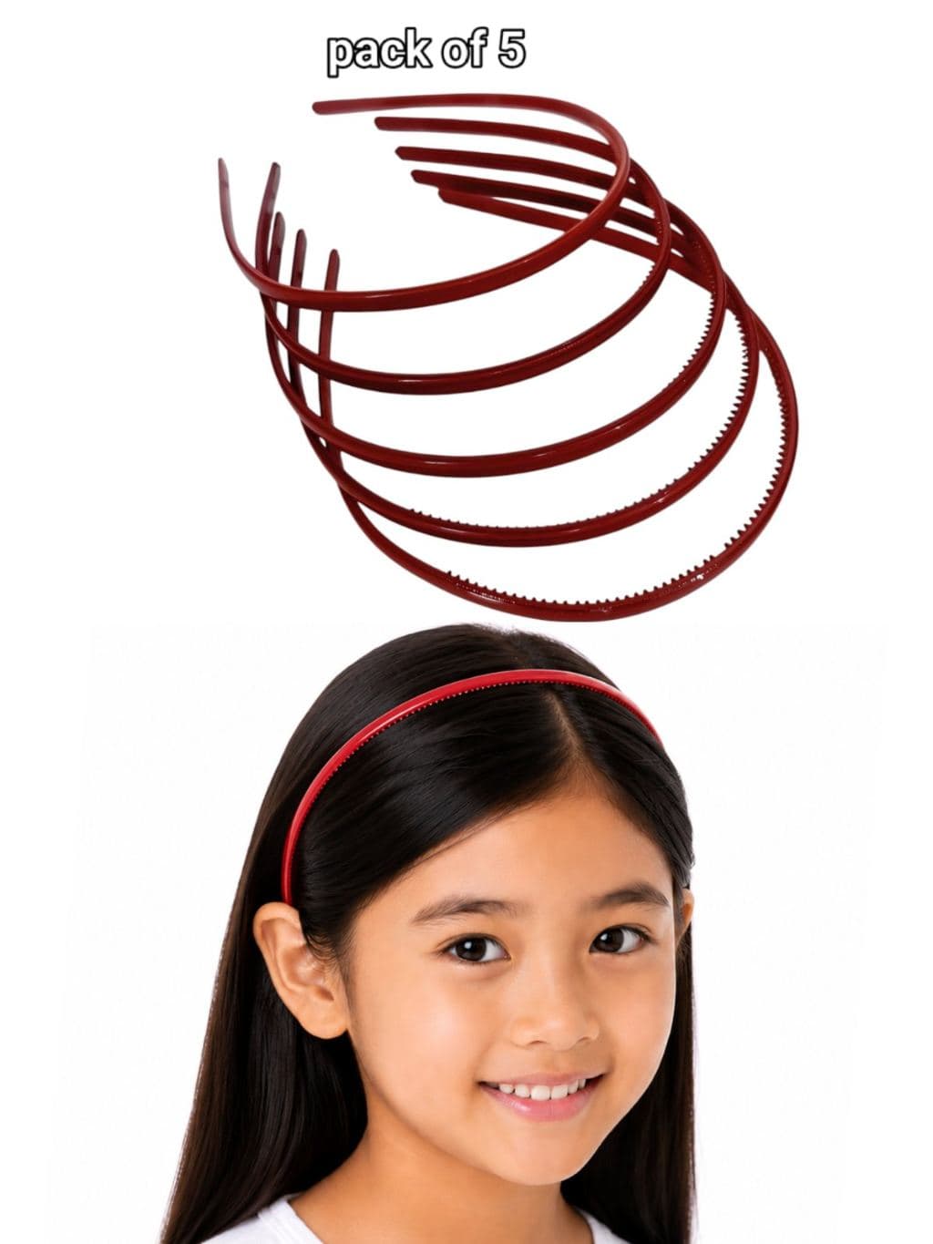 Burgundy Hair Headband with Teeth - Pack of 5