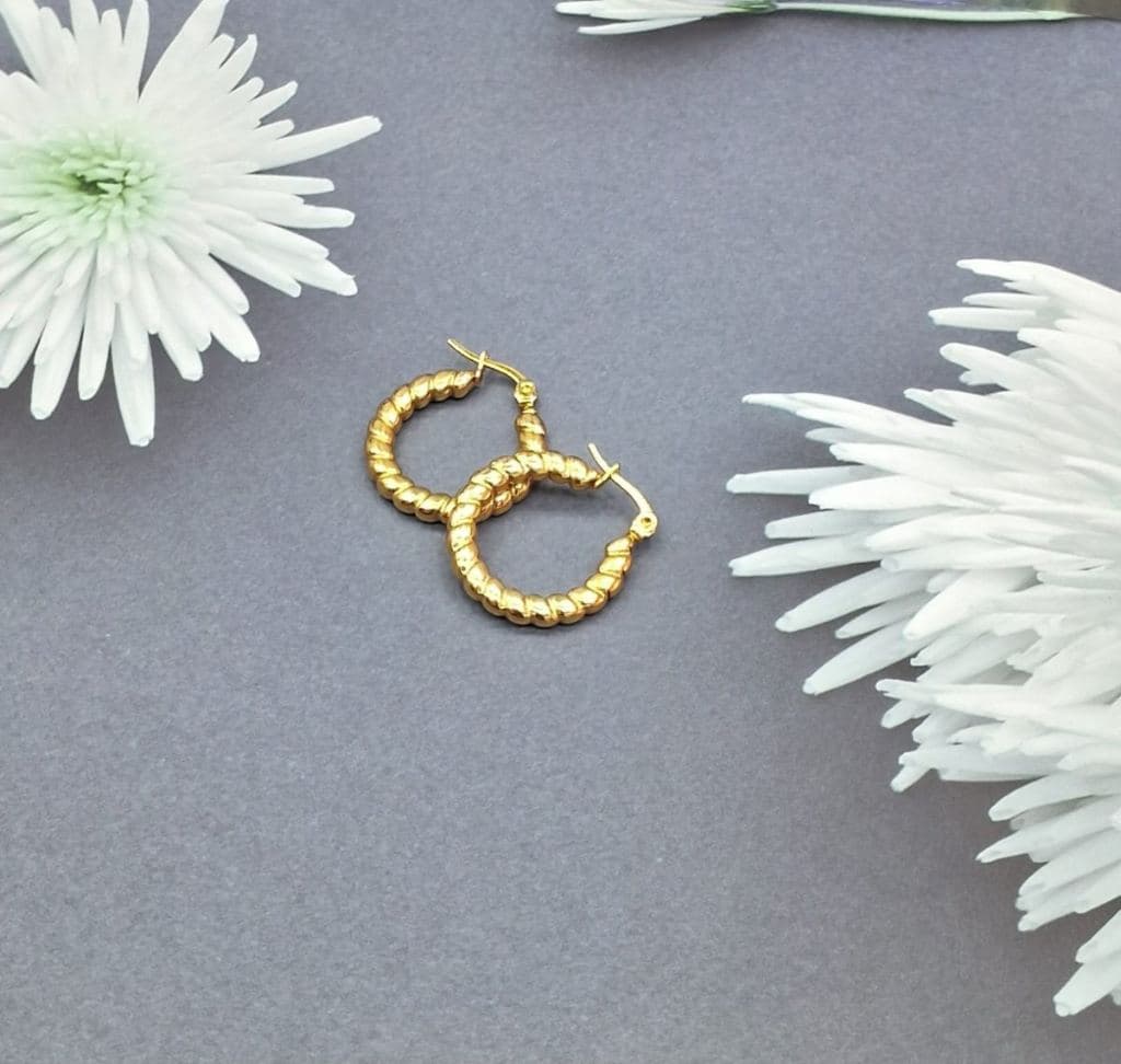 Gold Plated Textured Hoop Earrings - Traditional Design