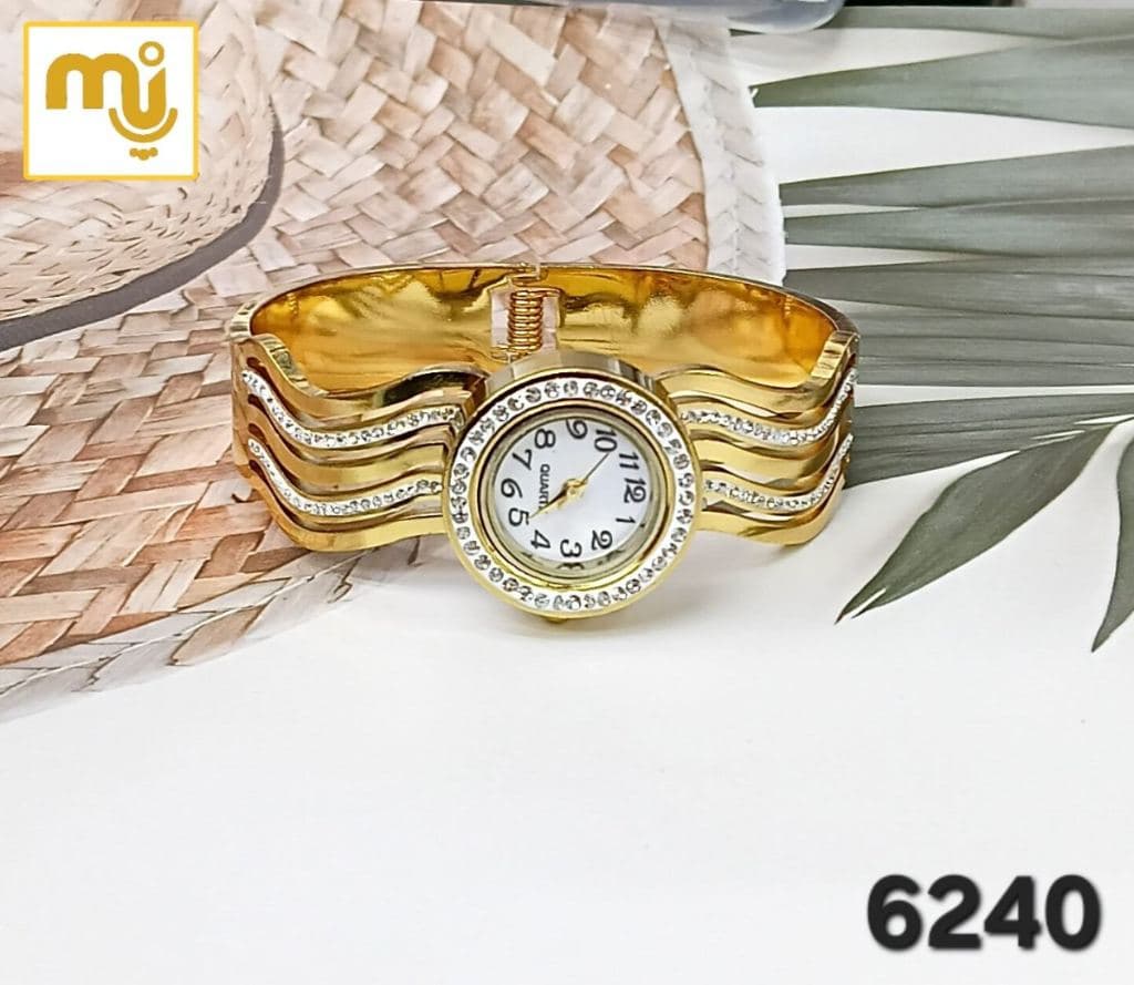 Gemstone Gold Plated Bangle Watch with Crystal Dial - Fashion Timepiece