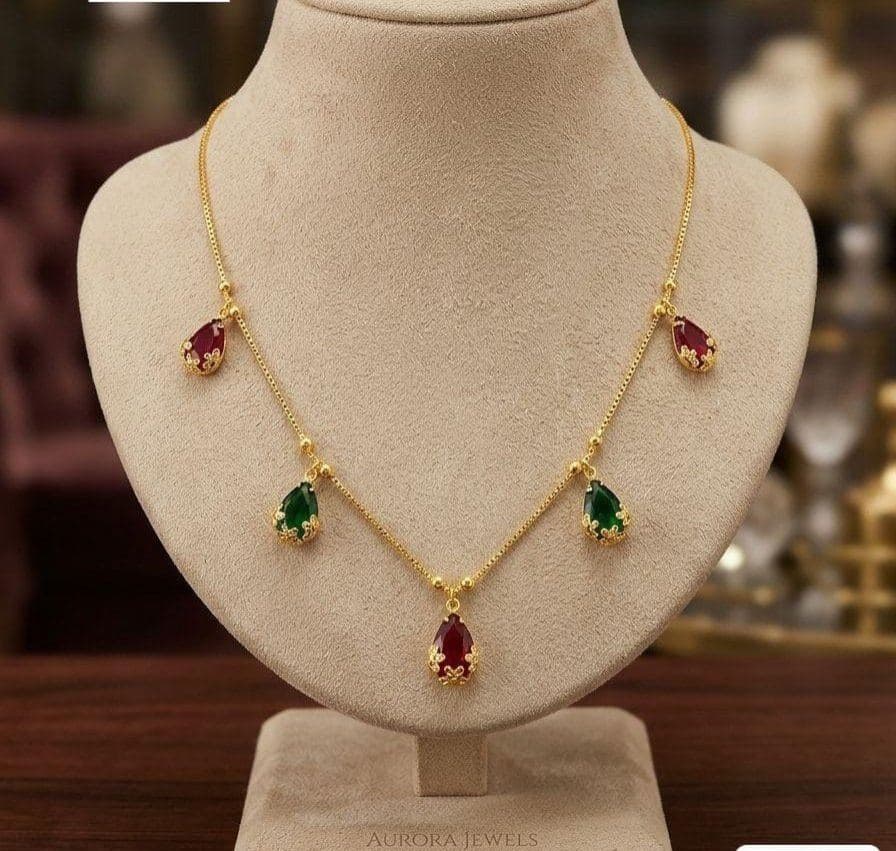 Aurora Jewels Gold Plated Ruby & Emerald Teardrop Necklace Set