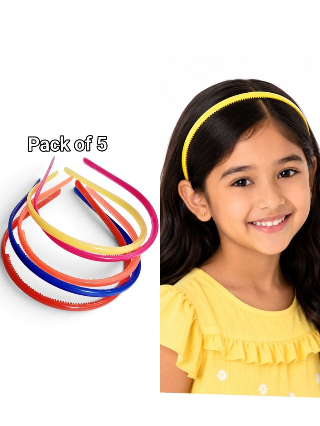 Colorful Plastic Hair Headbands Pack of 5 - Multi-Color Teeth Design
