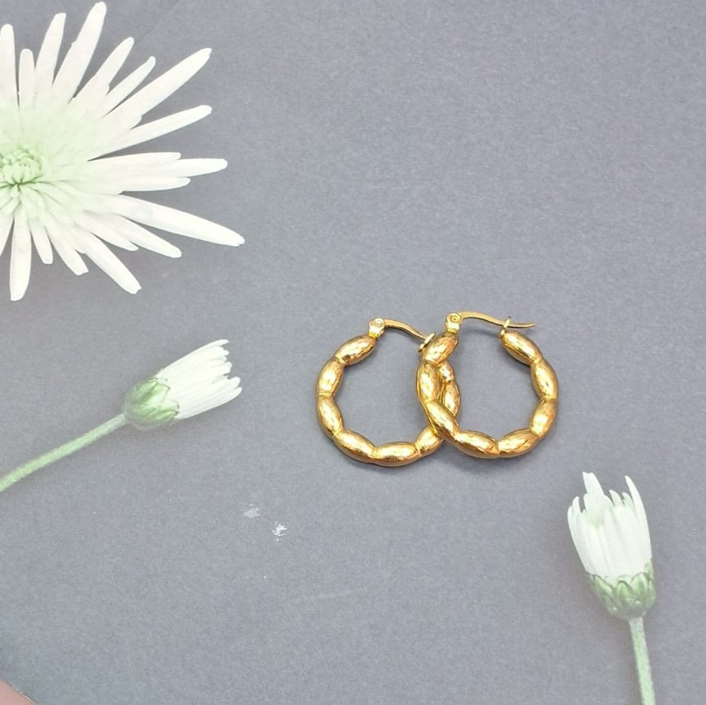 Gold Plated Twisted Hoop Earrings - Textured Chunky Design