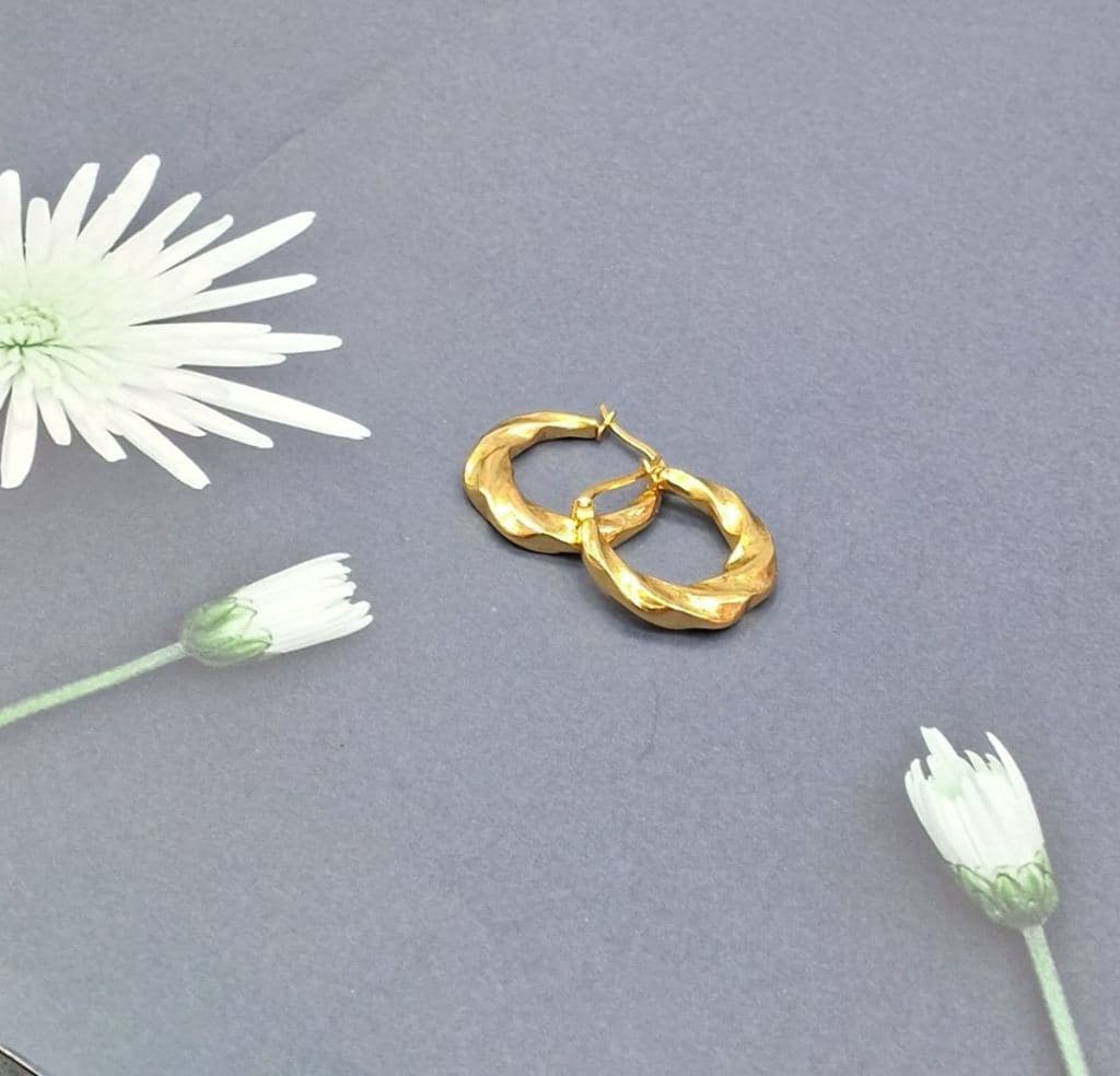 Gold Plated Twisted Hoop Earrings - Classic Textured Design