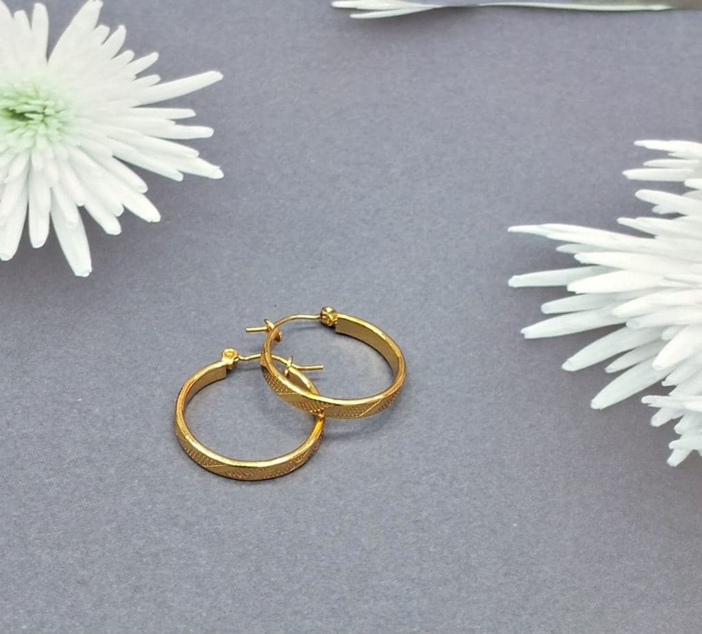 Gold Plated Textured Hoop Earrings for Women - Classic Design