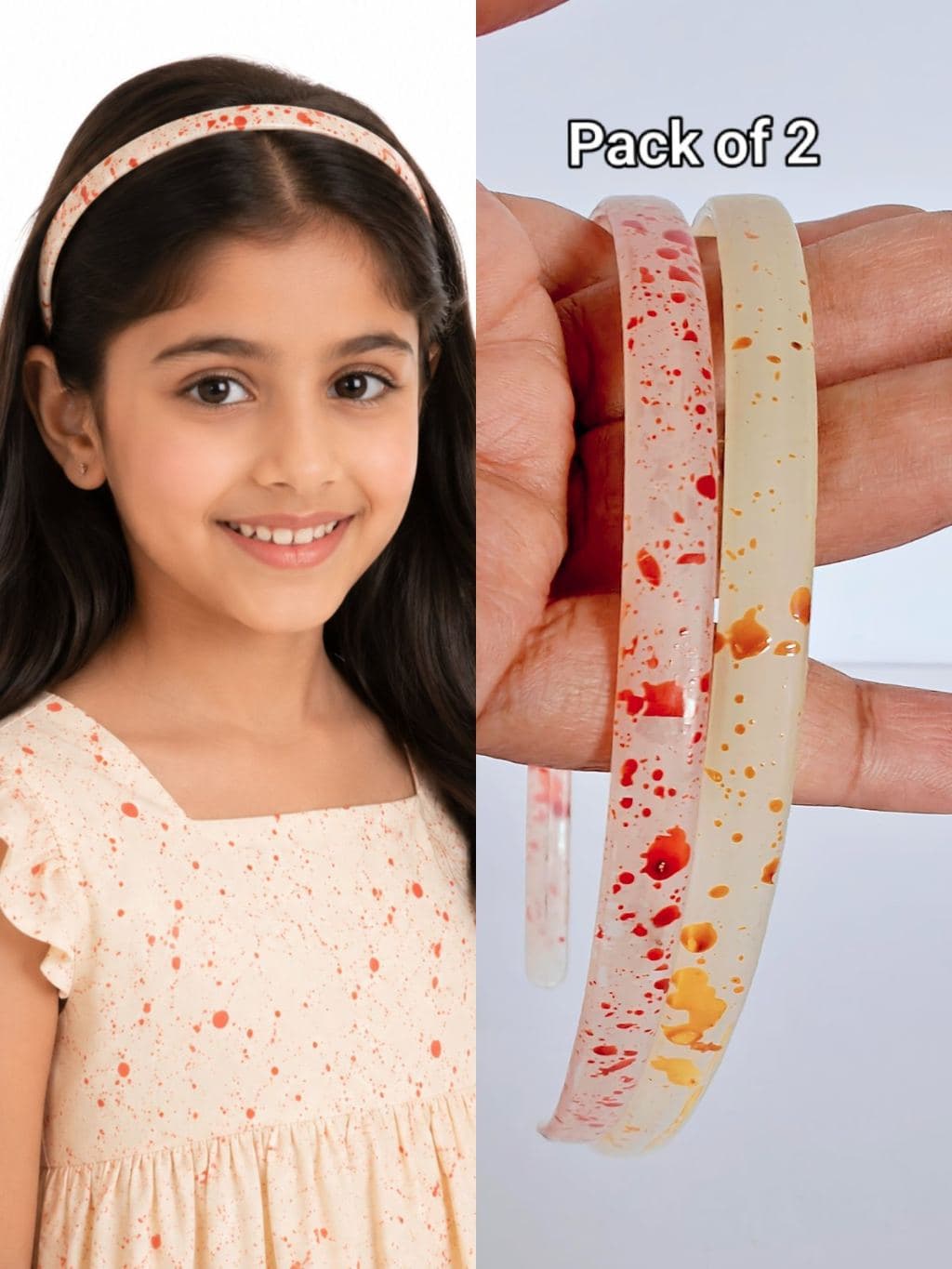 Floral Printed Hair Band Pack of 2 - Red & Cream Headband Set