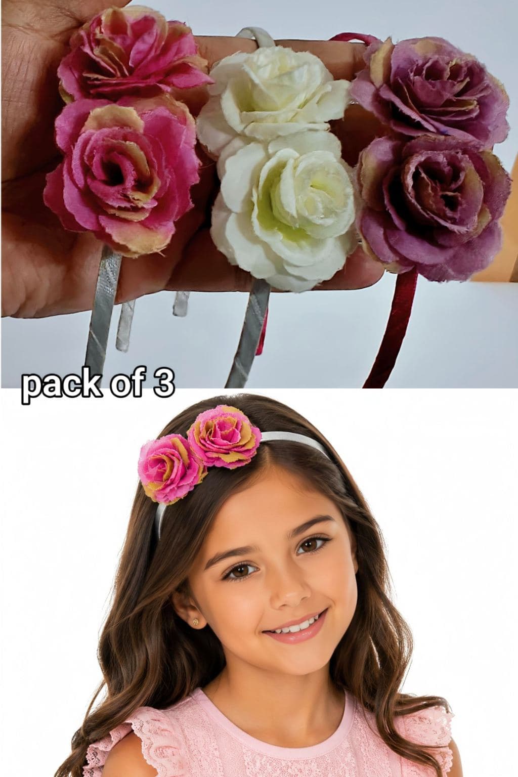 Artificial Flower Hair Band Headband with Rose Blooms - Pack of 3