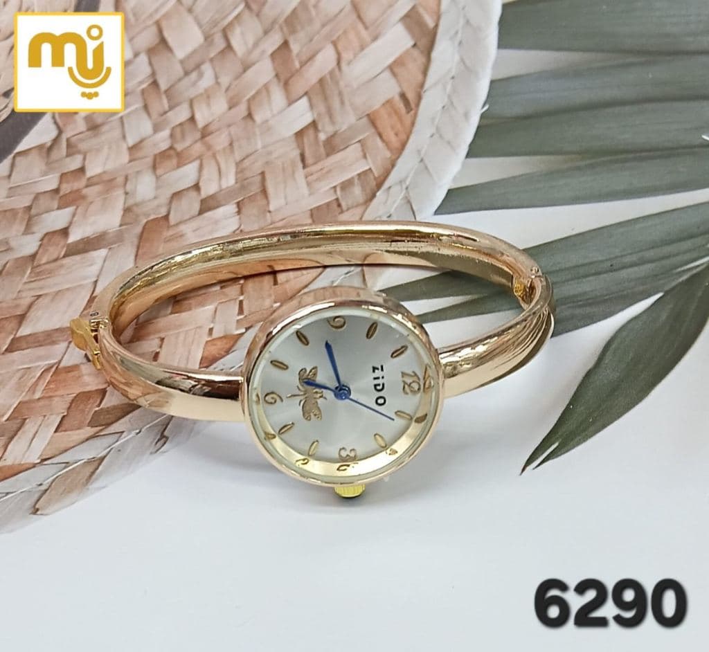 Gold Bangle Watch with White Dial - Analog Quartz Timepiece