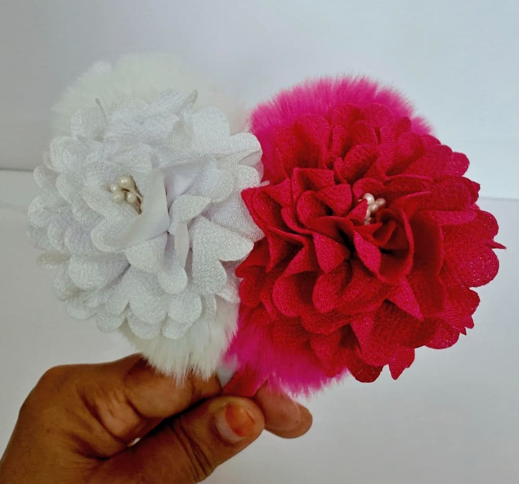 Fluffy Pom Pom Hair tie Set - White & Pink Decorative Hair Accessories