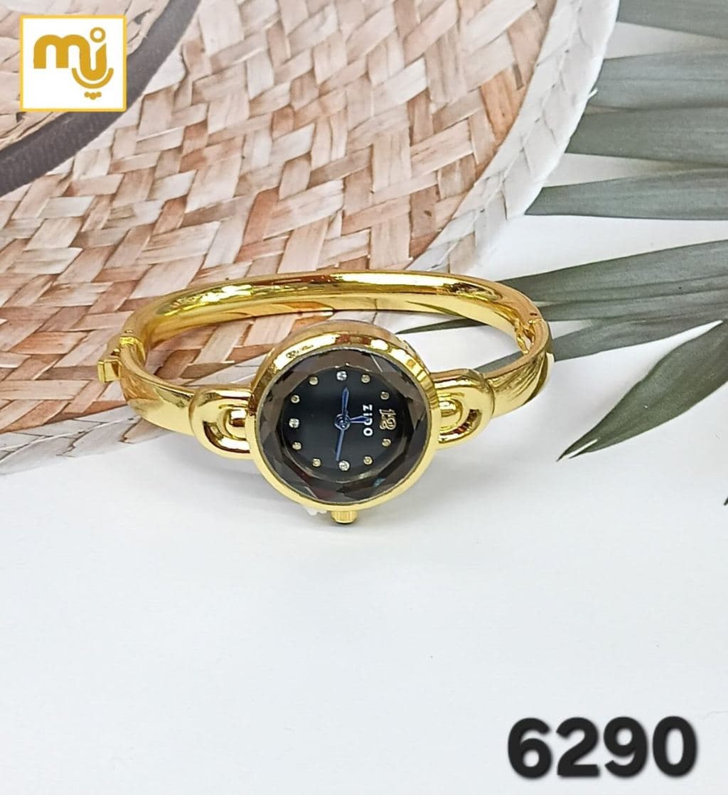 EPOXY Gold Bangle Watch with Black Dial and Crystal Stones