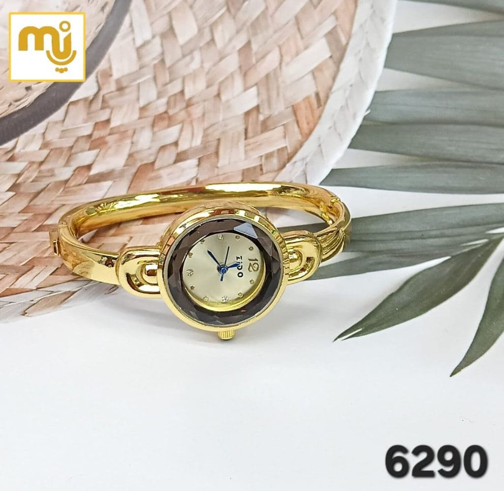Exxo Gold Bangle Watch with Black Dial - Round Analog Wristwatch