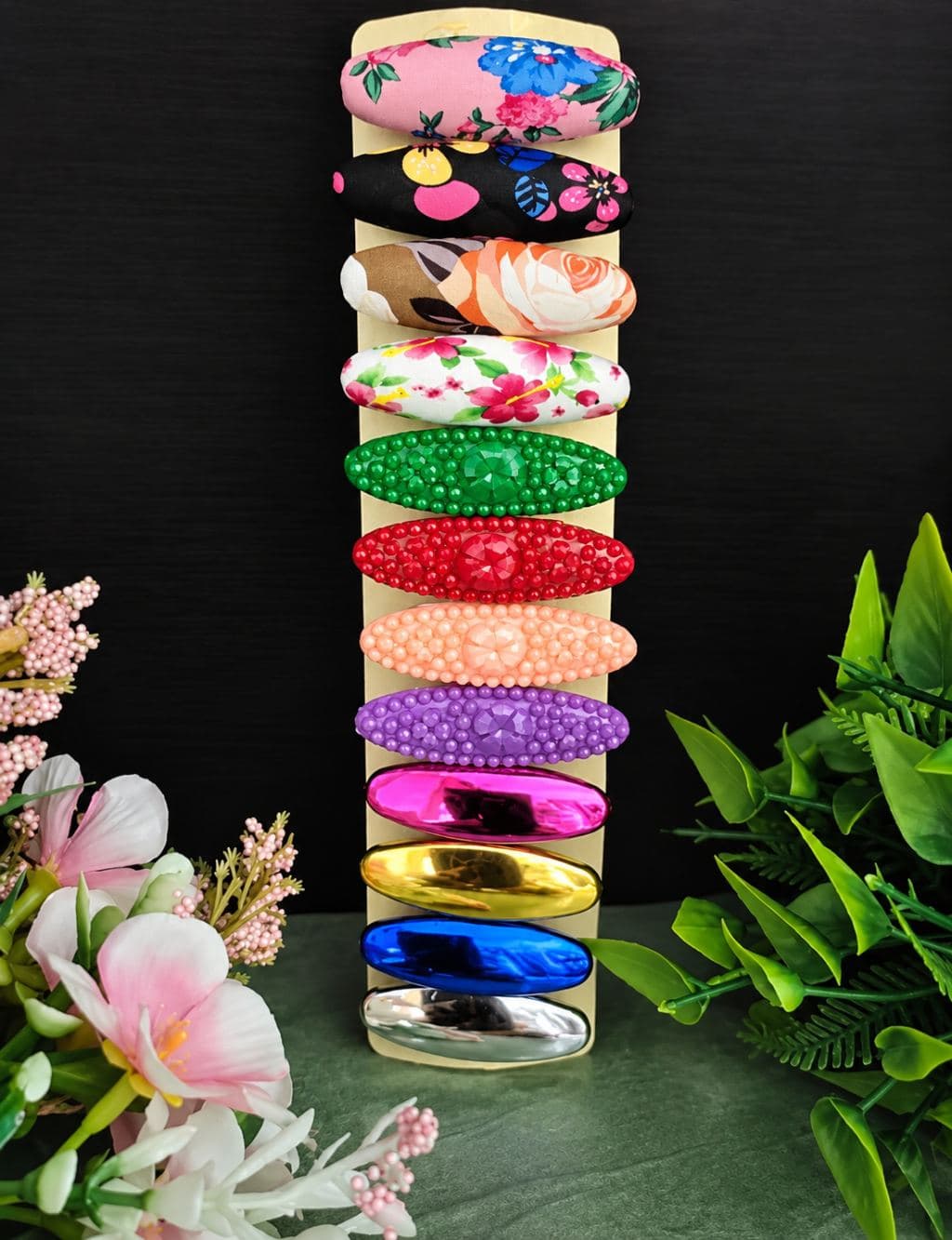 Colorful Floral & Embellished saree pin Set - 12 Piece Accessory Collection