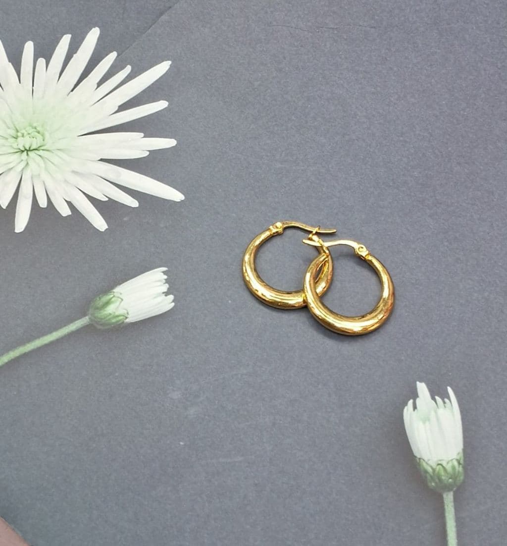 Gold Plated Textured Hoop Earrings for Women - Classic Design