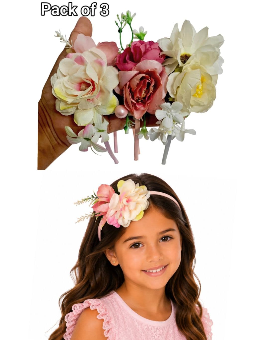 Pack of 3 Artificial Flower Hair Clips - Multicolor Floral Design for Girls
