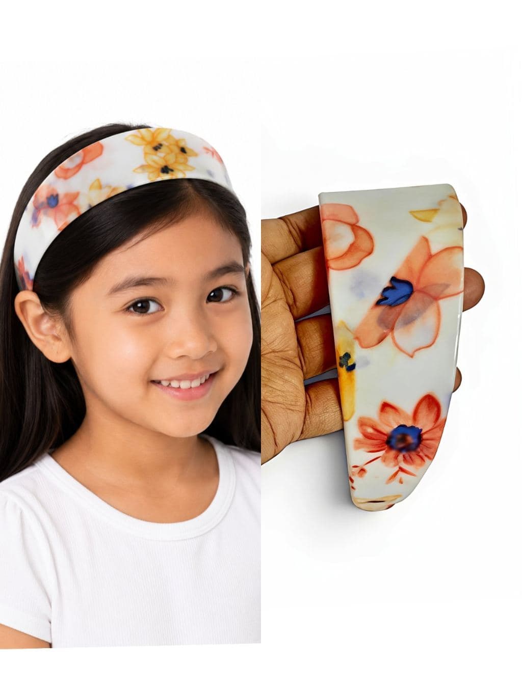 Floral Printed Elastic Hair Band & Arm Sleeve Set for Kids - Multicolor