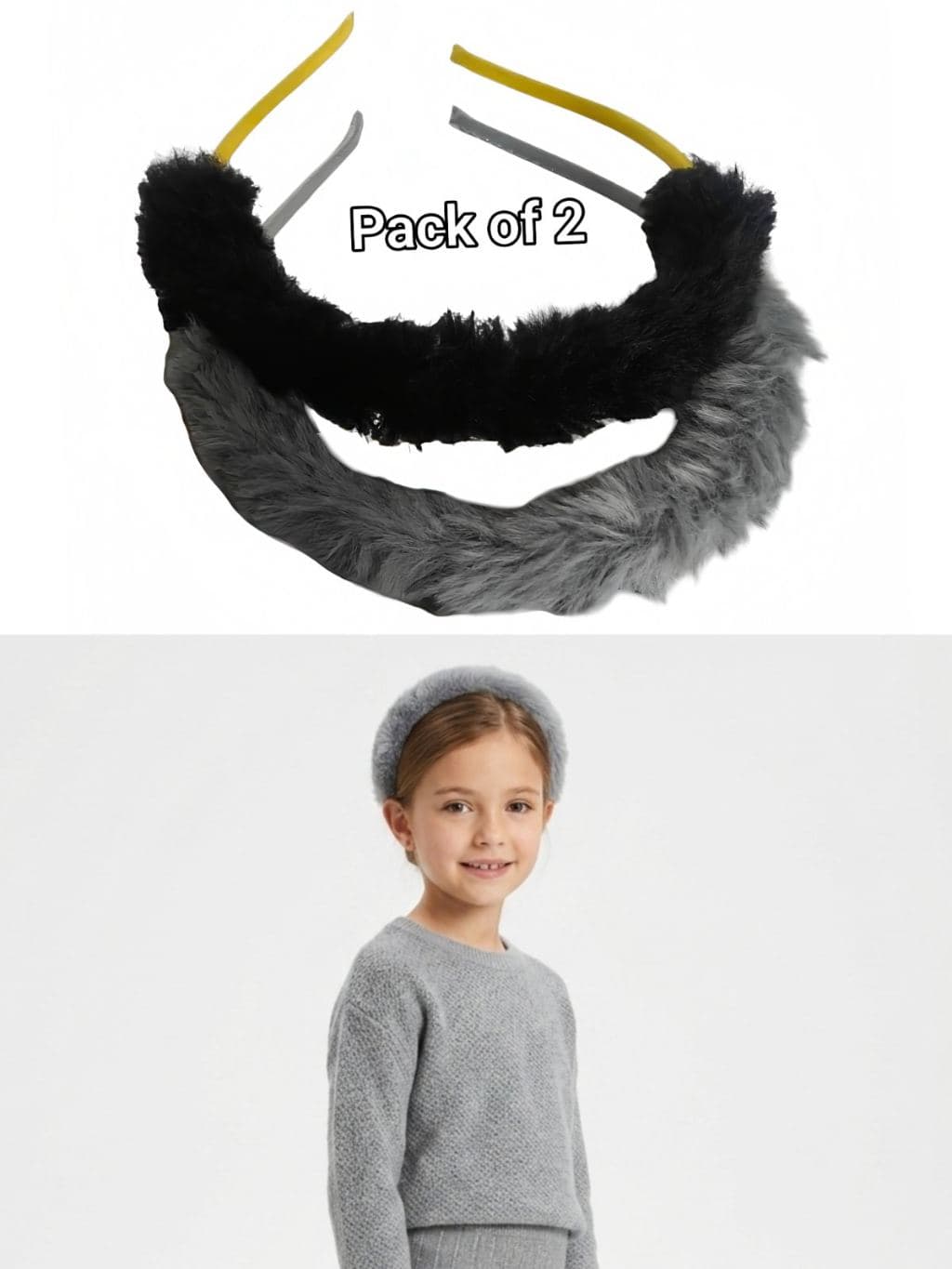 Pack of 2 Fuzzy Headbands - Black & Grey Kids' Party Costume Accessories