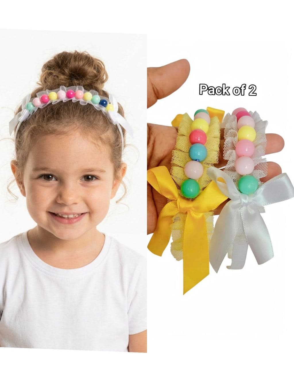 Colorful Bubble Ball Hair Clips Set Pack of 2 - Rainbow Beaded Hair tie Accessories