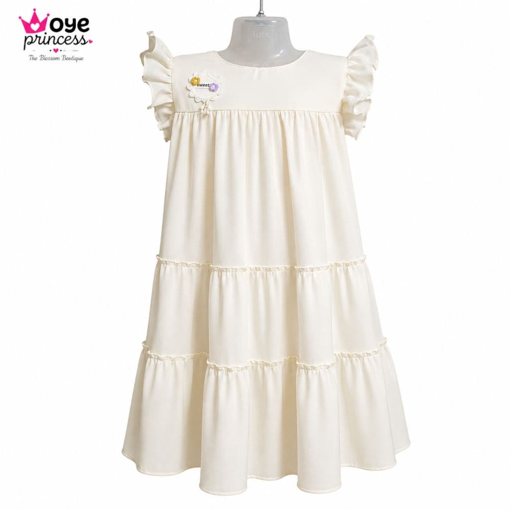 Oye Princess Girls' Tiered Ruffle Sleeve Dress - Cream White