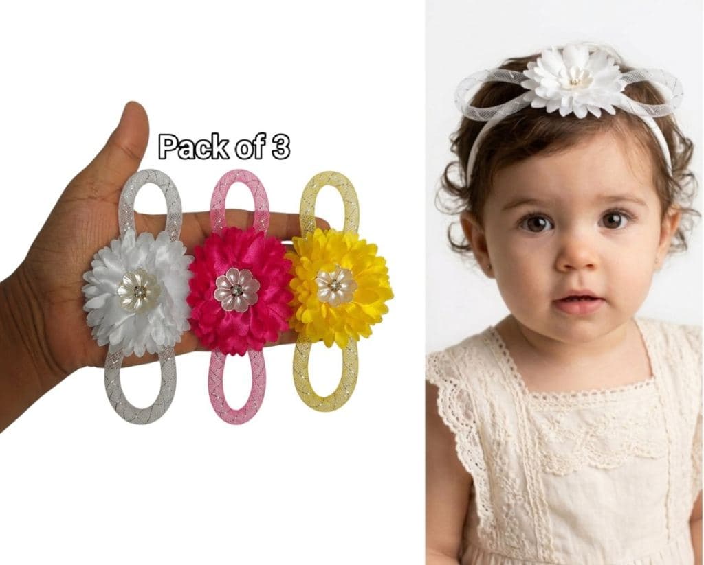 Pack of 3 Colorful Flower Hair Clips - White, Pink, Yellow with Daisy Design