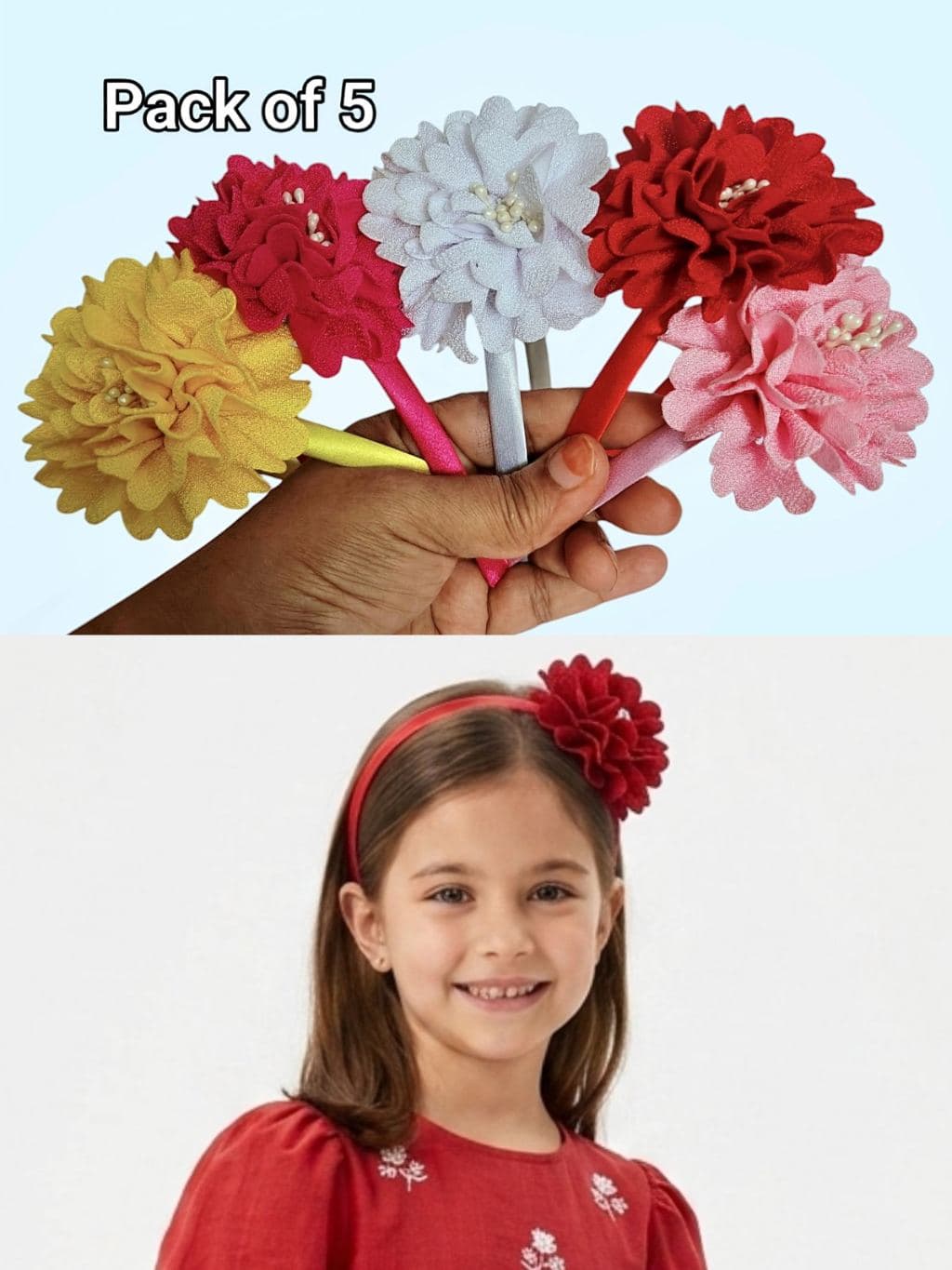Colorful Flower Hair Clips Headband Set - Pack of 5 for Girls