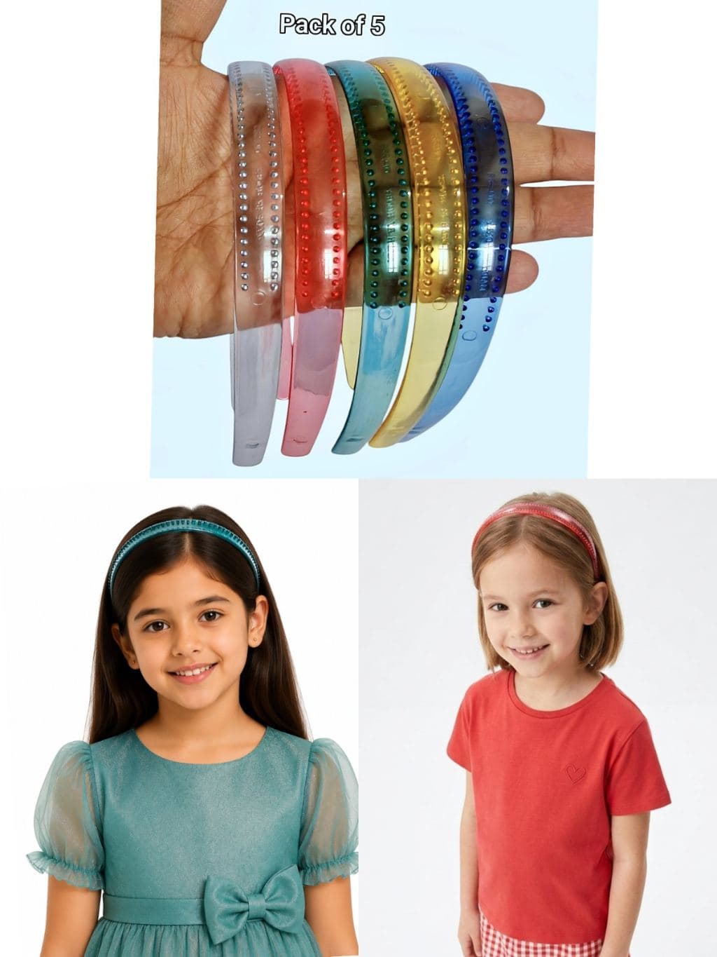 Studded Hair Headbands Pack of 5 - Multicolor for Girls