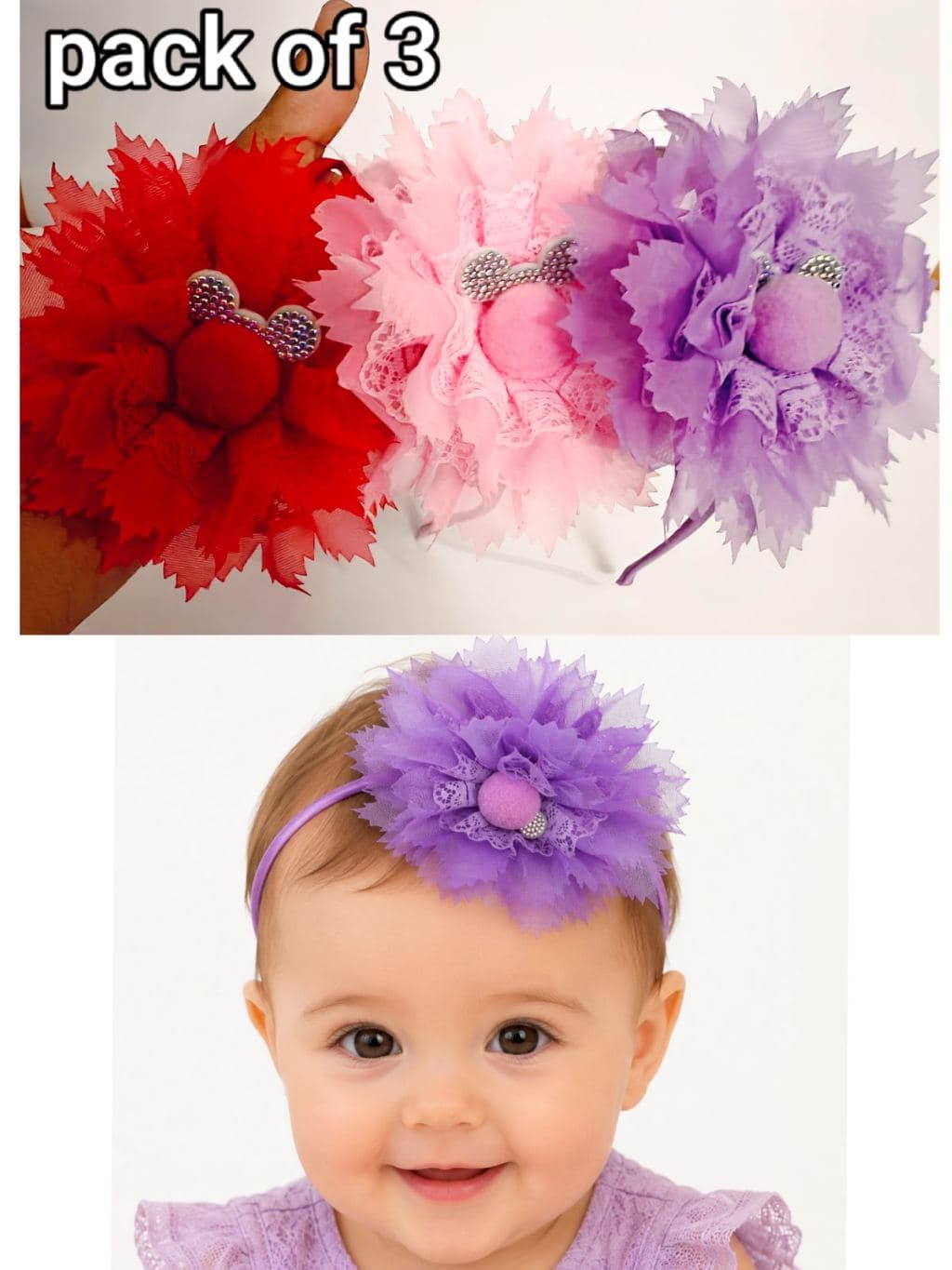 Festive Feather Hair Bow Clip Pack of 3 - Red Pink Purple