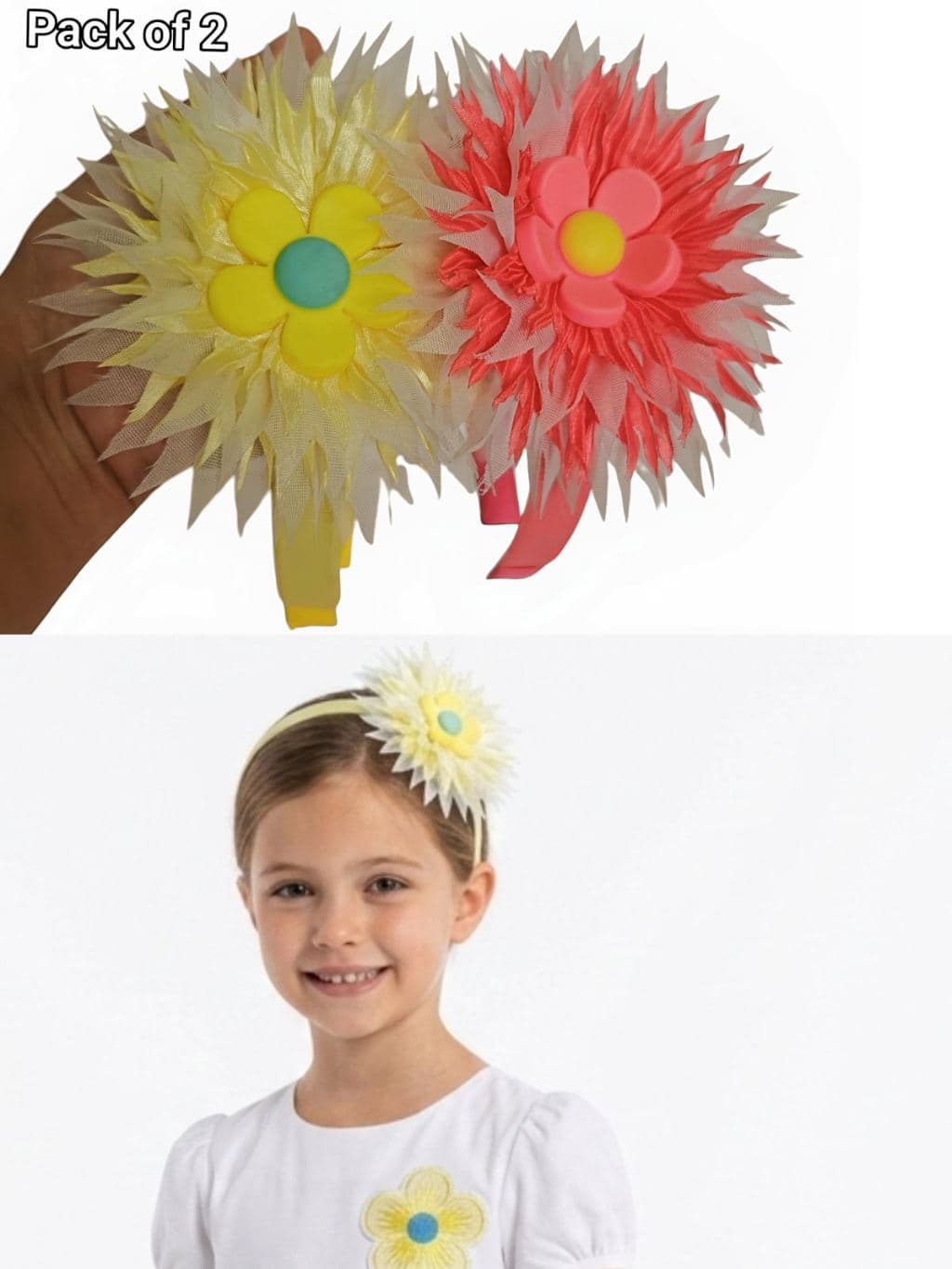 Colorful Tissue Paper Flower Hair Clips Pack of 2 - Yellow & Red